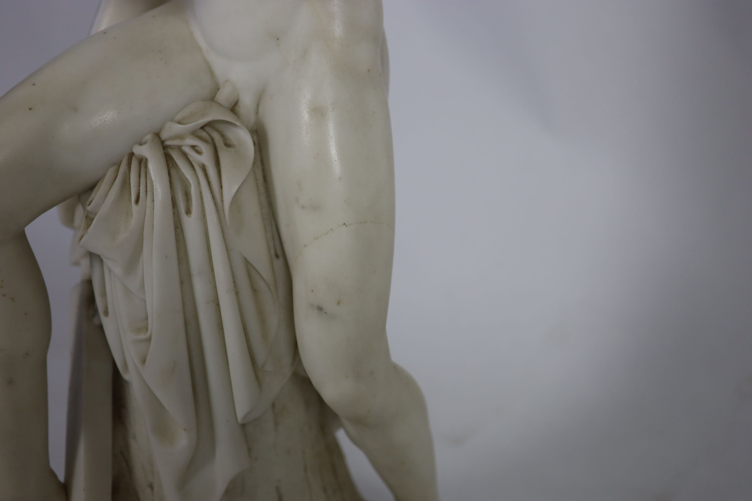 After Bertel Thorvaldsen (Danish 1770-1844). A Grand Tour white marble carving of Mercury about to kill Argus' width 31cm depth 32cm height 87cm